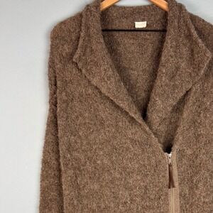 POETRY Alpaca Blend Women's 4/6 Brown Long Cardigan Shawl Sweater Jacket Zip Up